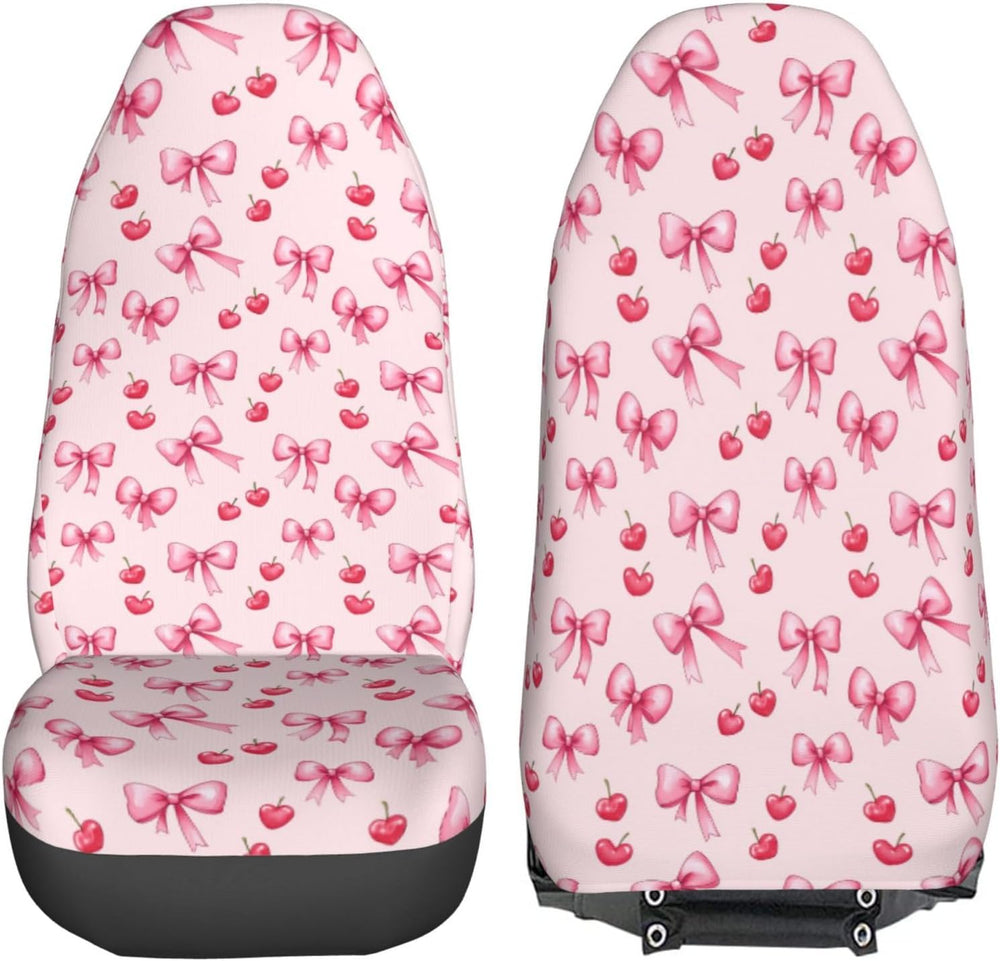 Delerain Car Seat Covers Set 2Pcs, Pink Bows and Cherry Universal Front Car S...