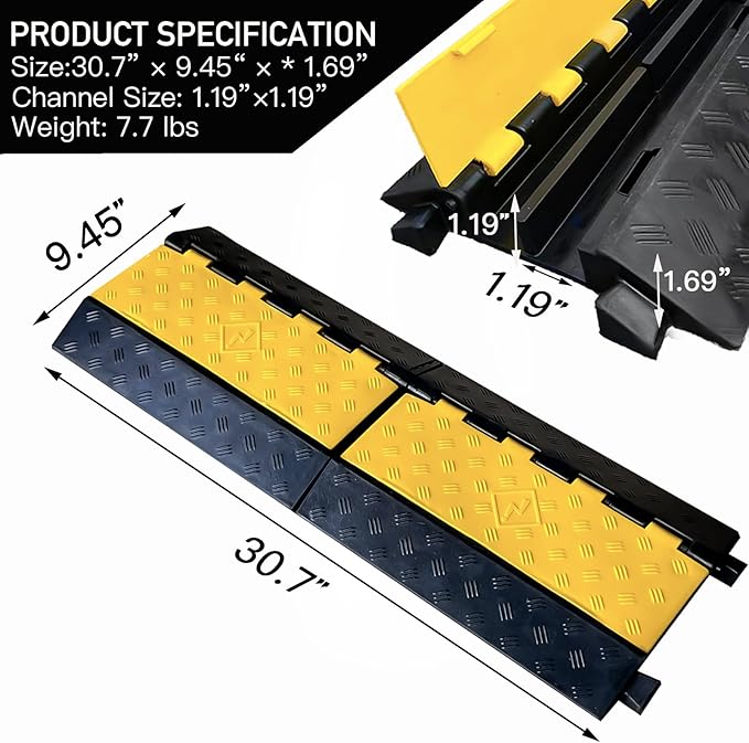 Foldable 2 Channel Rubber Cable Protector, 22000Lbs Load Capacity Wire Hose