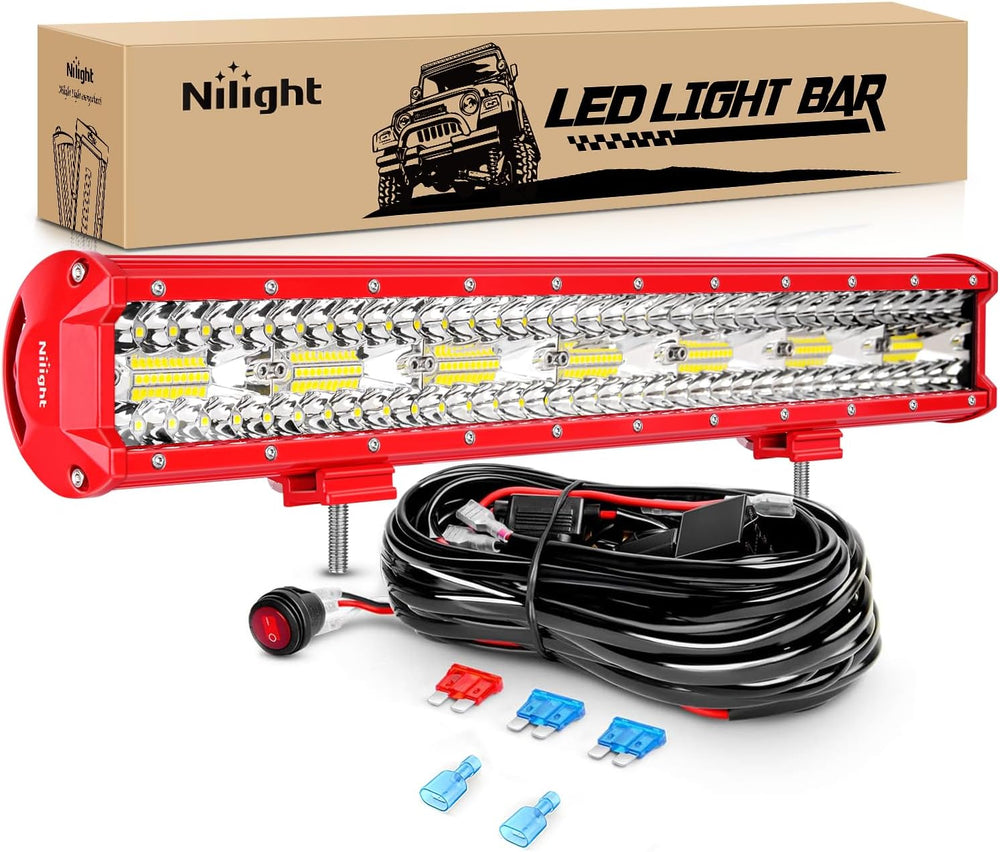 Nilight LED Light Bar 20 Inch with Wiring Kit on Truck SUV UTV, Red Shell