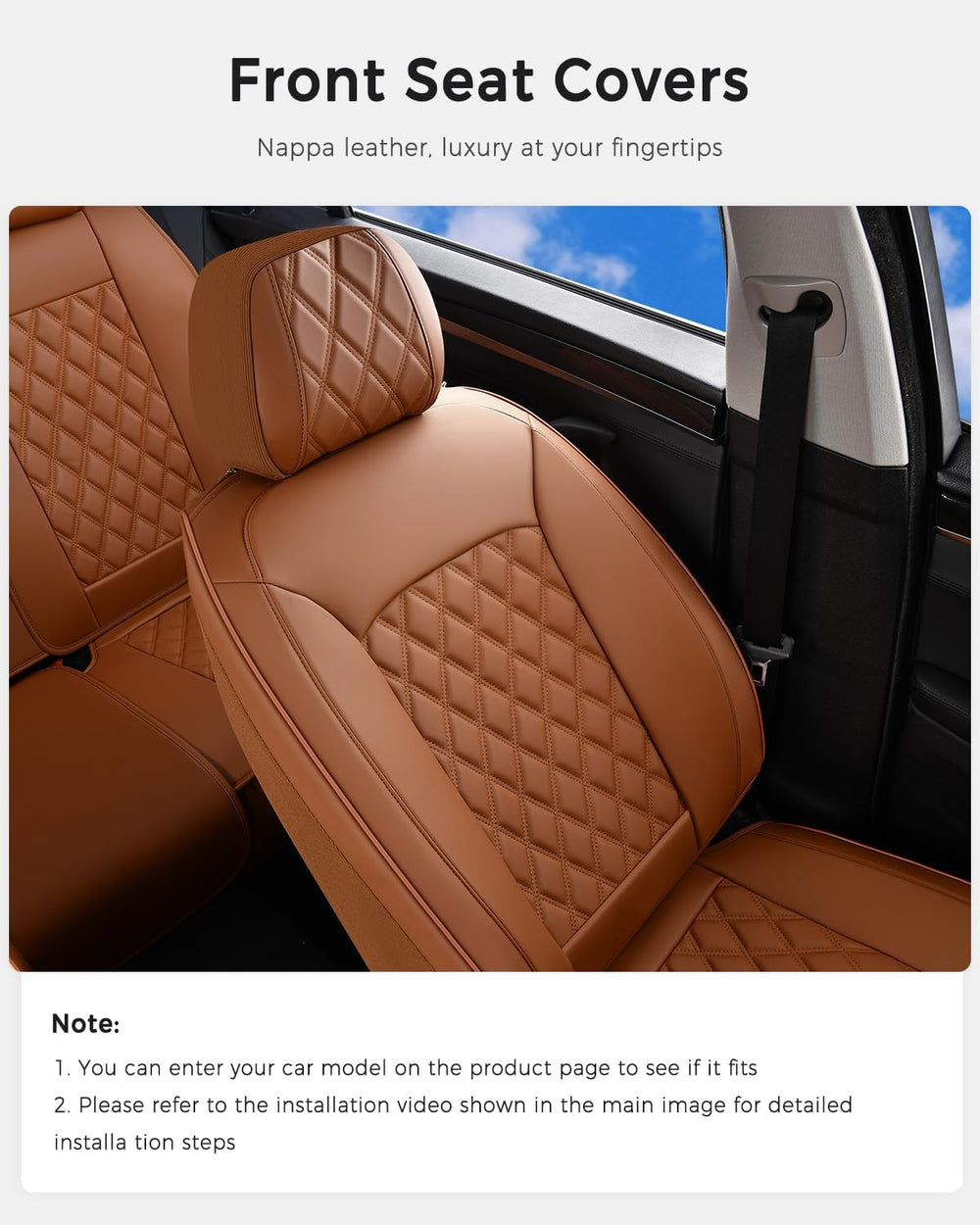 Huidasource Brown Front Seat Covers, Nappa Leather Front Car Seat Covers, Sid...