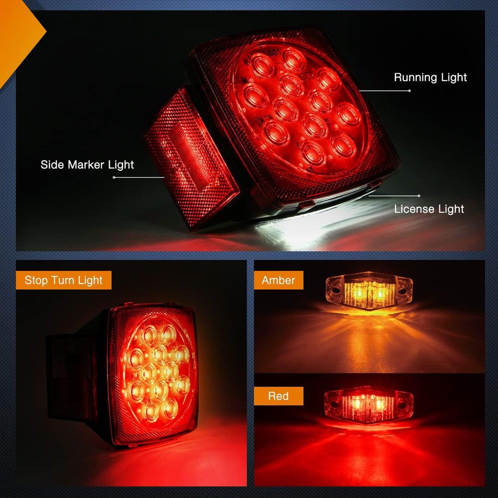 Nilight Square LED Trailer Light Kit Red Amber Stop Turn Tail Marker Lights