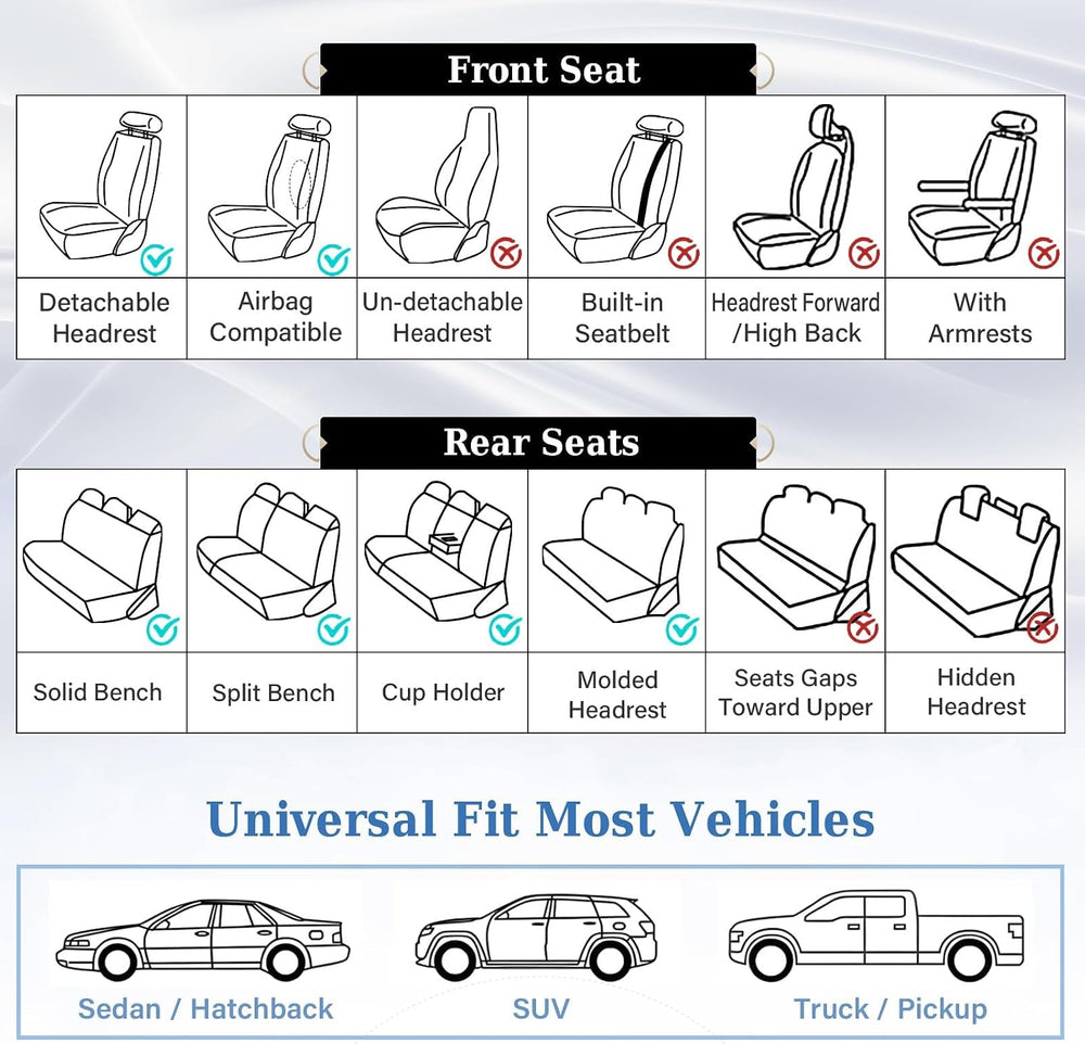 Coverado Car Seat Covers Full Set, Luxury Faux Leather Waterproof Seat Cover,...