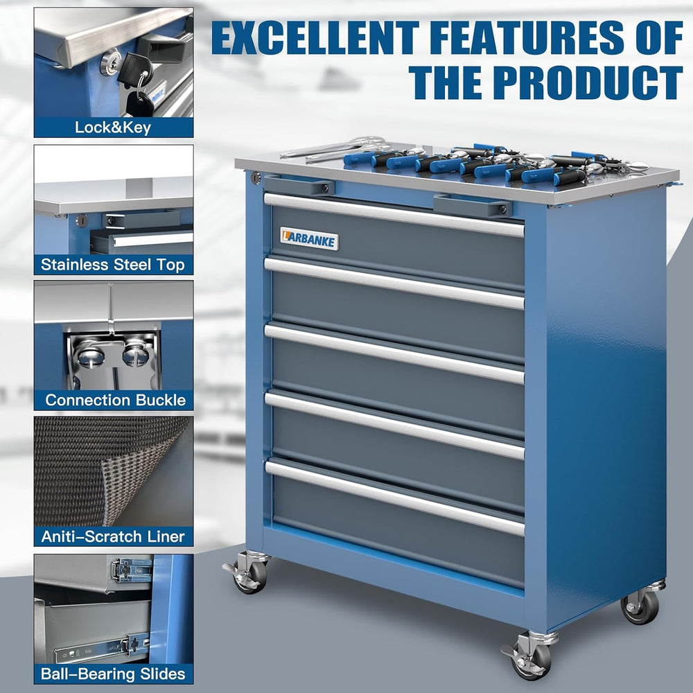 20 Drawer Rolling Tool Chest Combo,with Wheels & Foot Pads, Blue