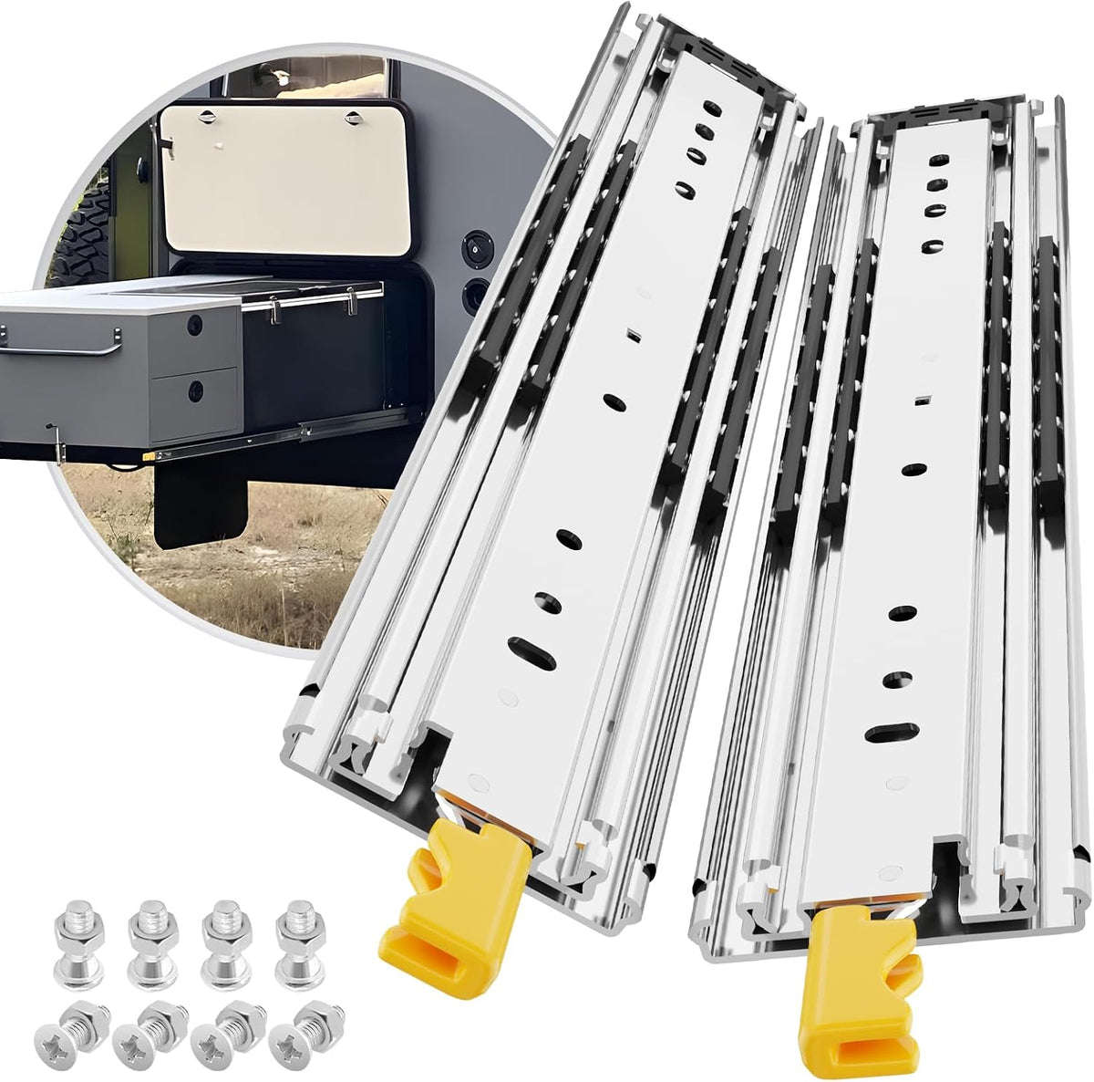 1 Pair Heavy Duty Drawer Slides with Lock 18 20 22 24 26 28 30 32 34 36 38 40 44 48 52 56 60 Inch 500 lb Load Capacity Side Mount Full Extension Ball Bearing Rail, 20 inch