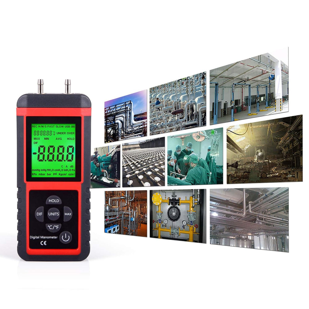 EHDIS Manometer, Professional Air Pressure Meter, Dual-Port HVAC Digital Mano...
