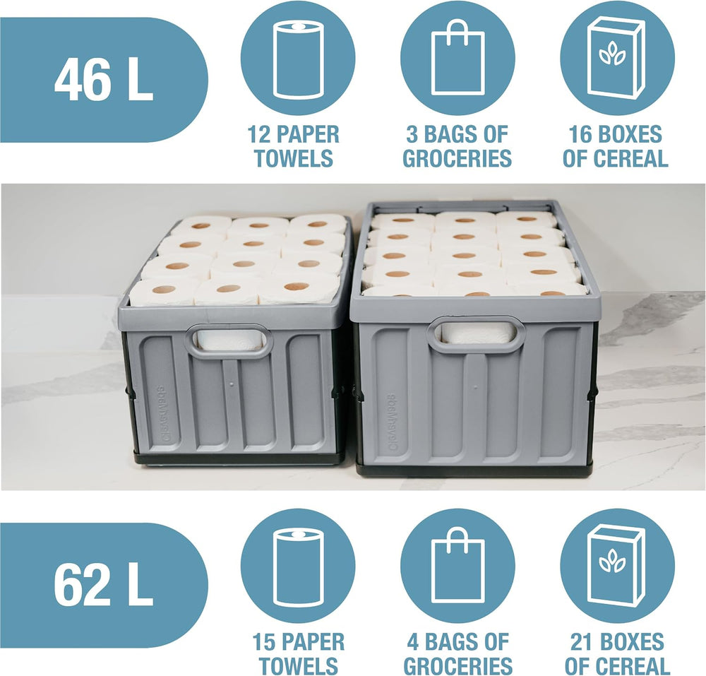 CleverMade Collapsible Storage Bins With Lids, 46L 3 Pack, 75 lb, Stone