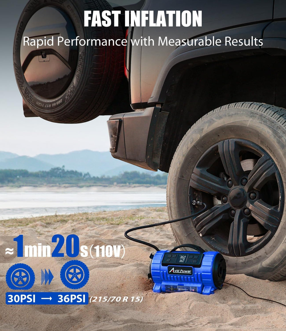 AVID POWER Portable Tire Inflator Air Compressor, 110V AC/12V DC Dual Power