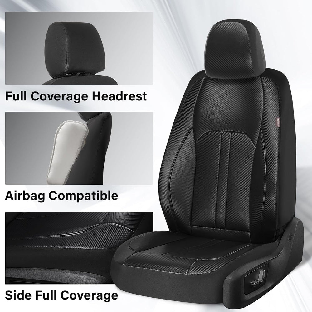Coverado Leather Car Seat Covers Front Seats & Carbon Fiber, Waterproof a...