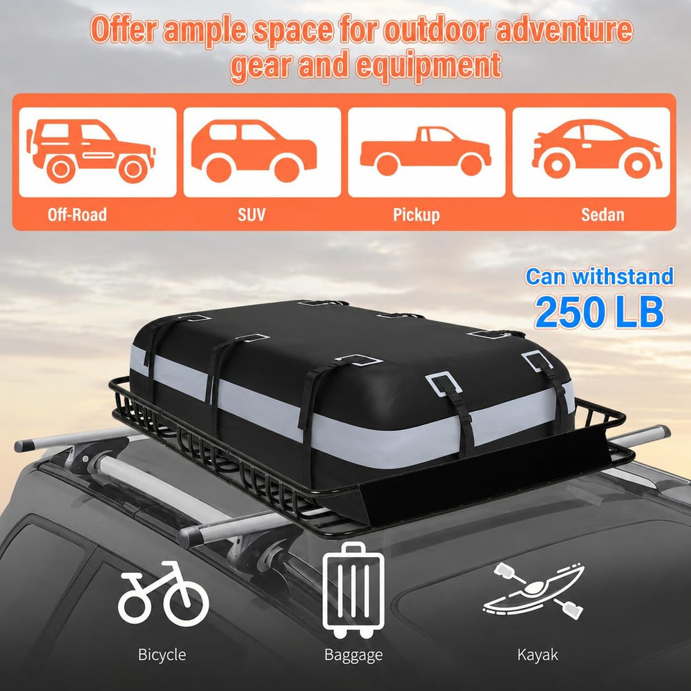 Adjustable Roof Rack Basket 45"-64" x 36" x 5" with 20 Cu...