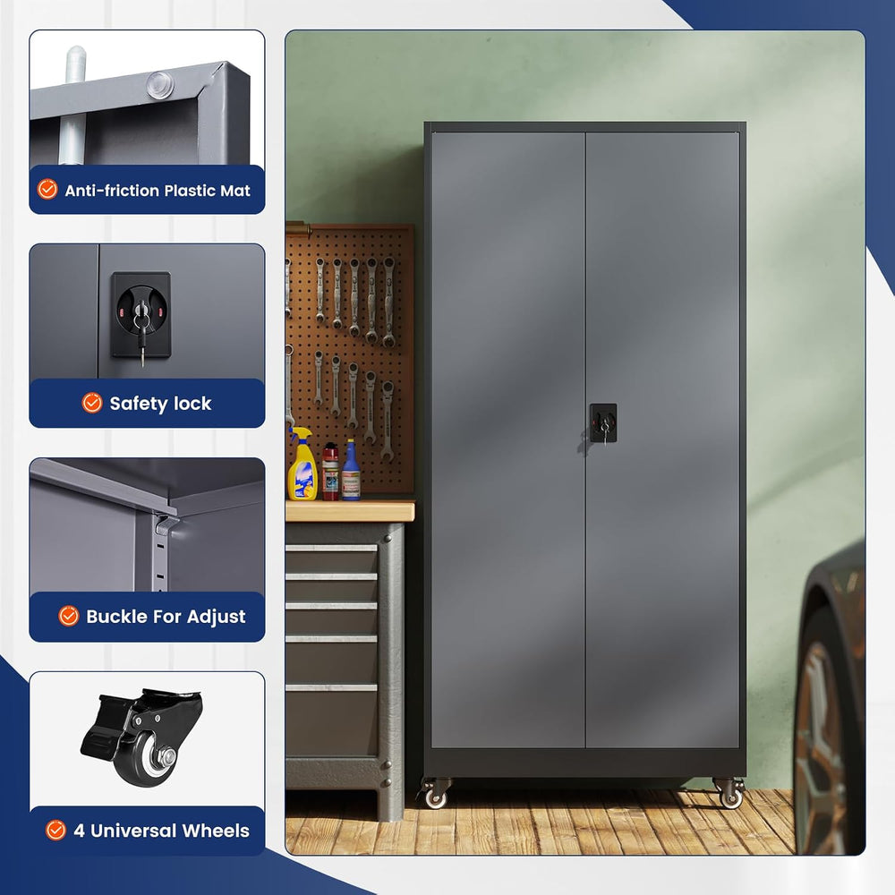Metal Garage Storage Cabinet with Locking Doors and Adjustable Shelves,- 75&q...