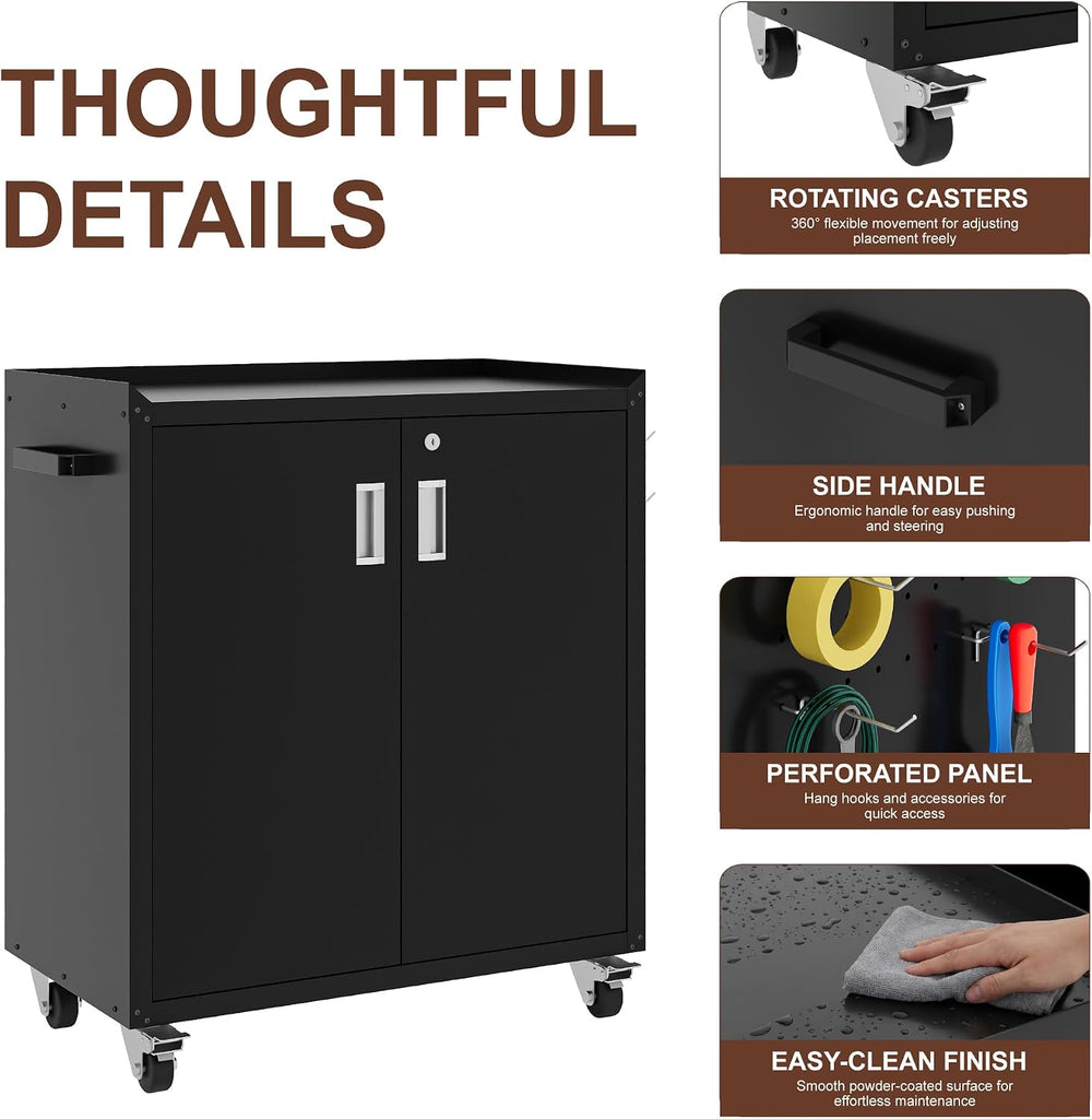 LCAOPC Metal Storage Cabinet with Wheels - Lockable, Rolling Tool Cabinet for...