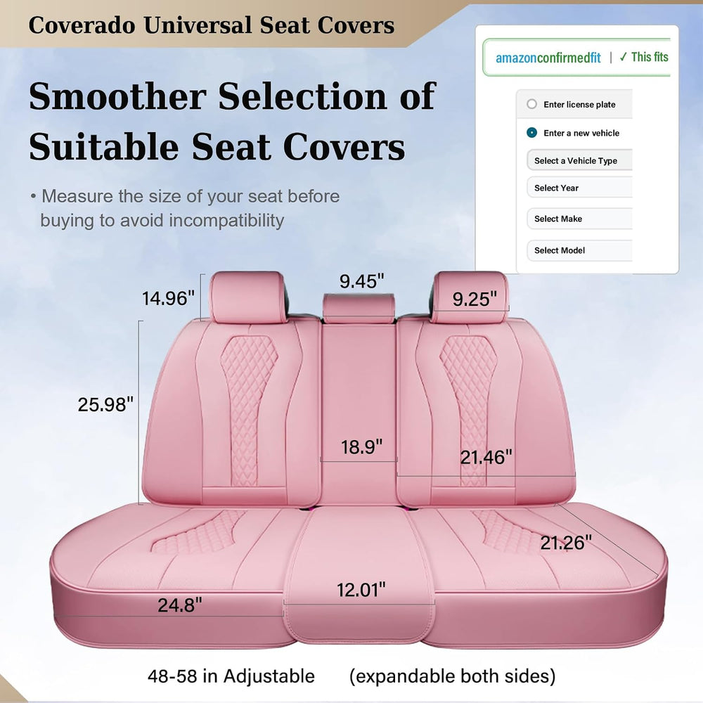 Coverado Car Seat Covers, Back Car Seat Cover, 3-Pieces Leather Seat Cover, L...