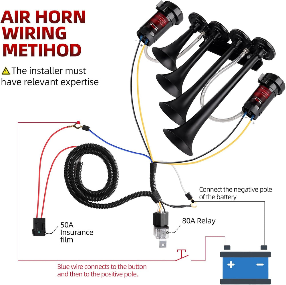 12V Train Air Horn for Truck With 2 Compressors/4 MetalTrumpets