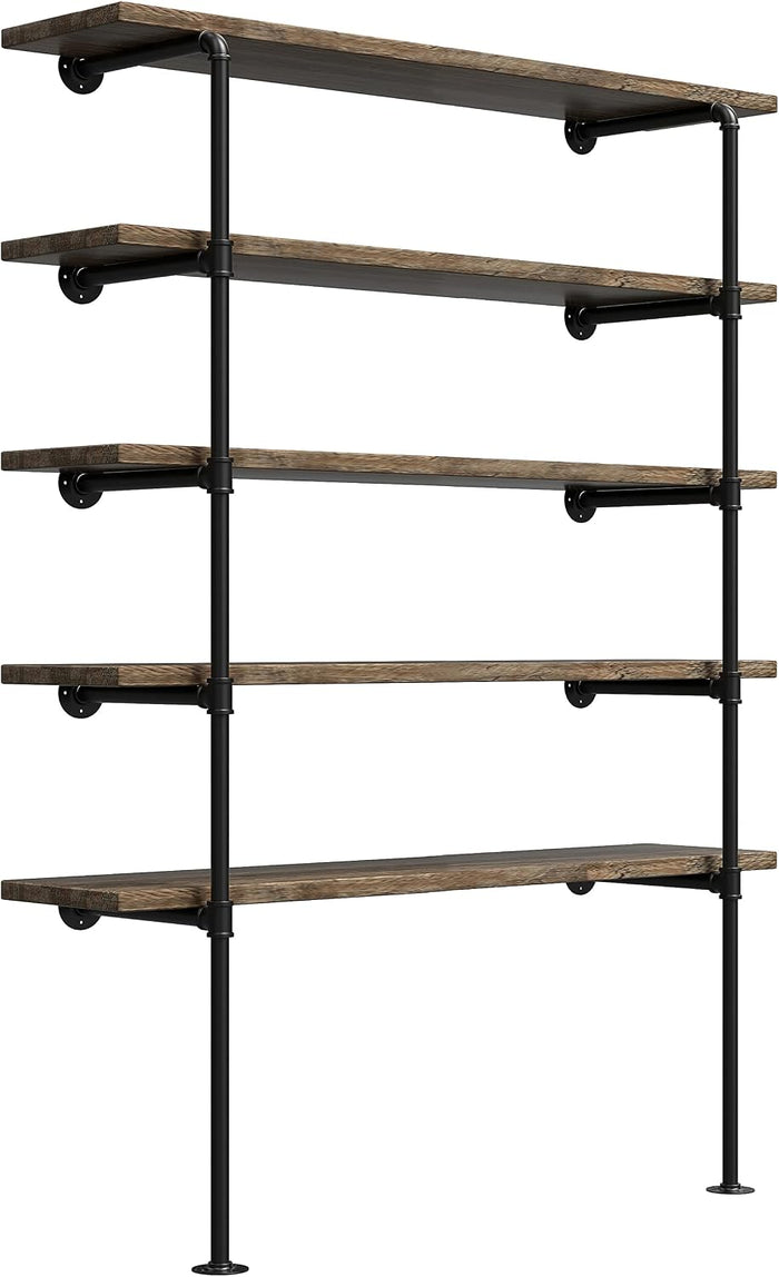 (77"Tall,14"Deep,2pcs) Industrial Retro Wall Mount Iron Pipe Shelf,DIY Open Bookshelf,Hung Bracket,Home Improvement Kitchen Shelves,Tool Utility Shelves, Office Shelves, Pipe Shelving
