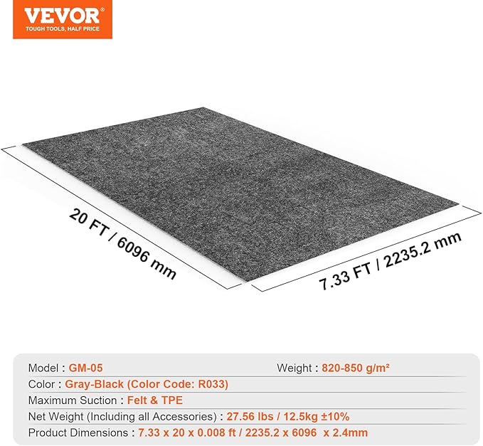 VEVOR Garage Floor Mat, 7.5'x20' Waterproof Protection from Water, Mu...