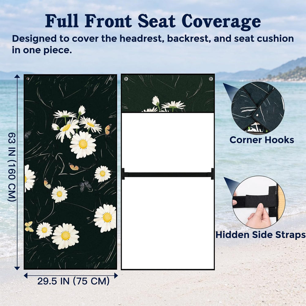 Chenille Car Seat Cover Towel, 2-Pack, Black Daisy