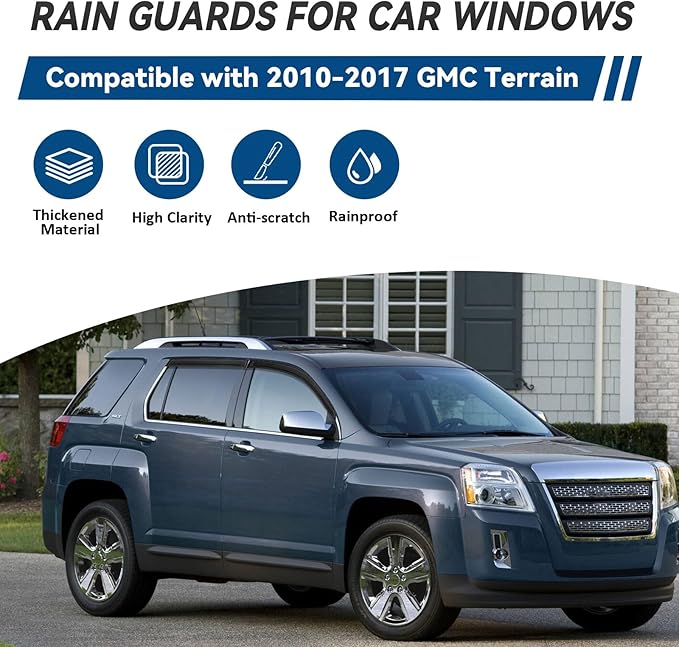 4pcs Front+Rear Smoke Tint Sun/Rain Guard Outside Mount Tape-On Vent Window