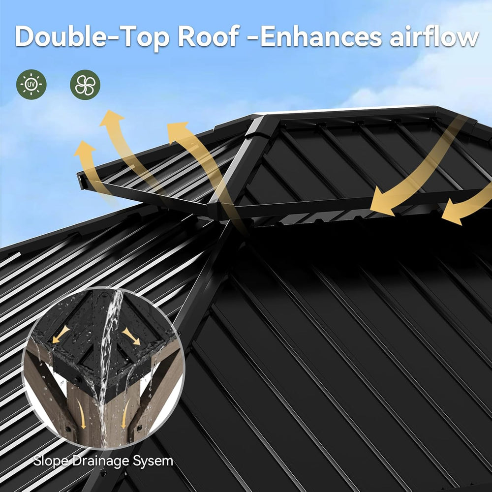 Aoxun 10x10 FT Cedar Wood Carport, Double Galvanized Steel Roof + Light