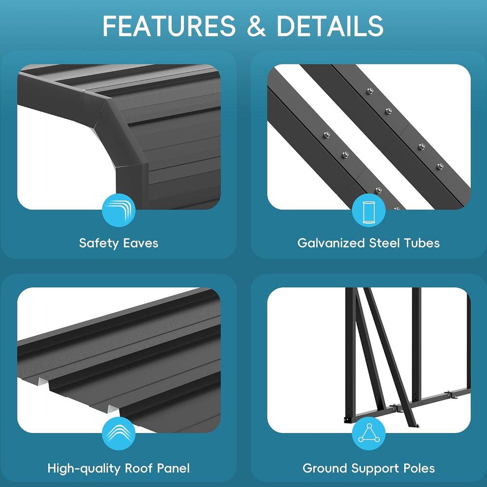 20x20 FT Heavy Duty Metal Carport Kits with Galvanized Steel Roof, Outdoor Ca...