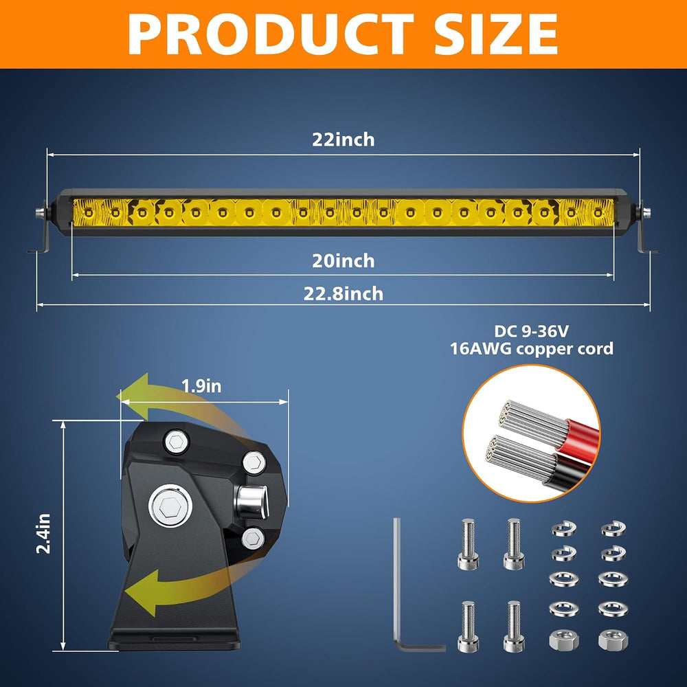 Amber LED Light Bar 22 Inch Slim Single Row for Truck Pickup