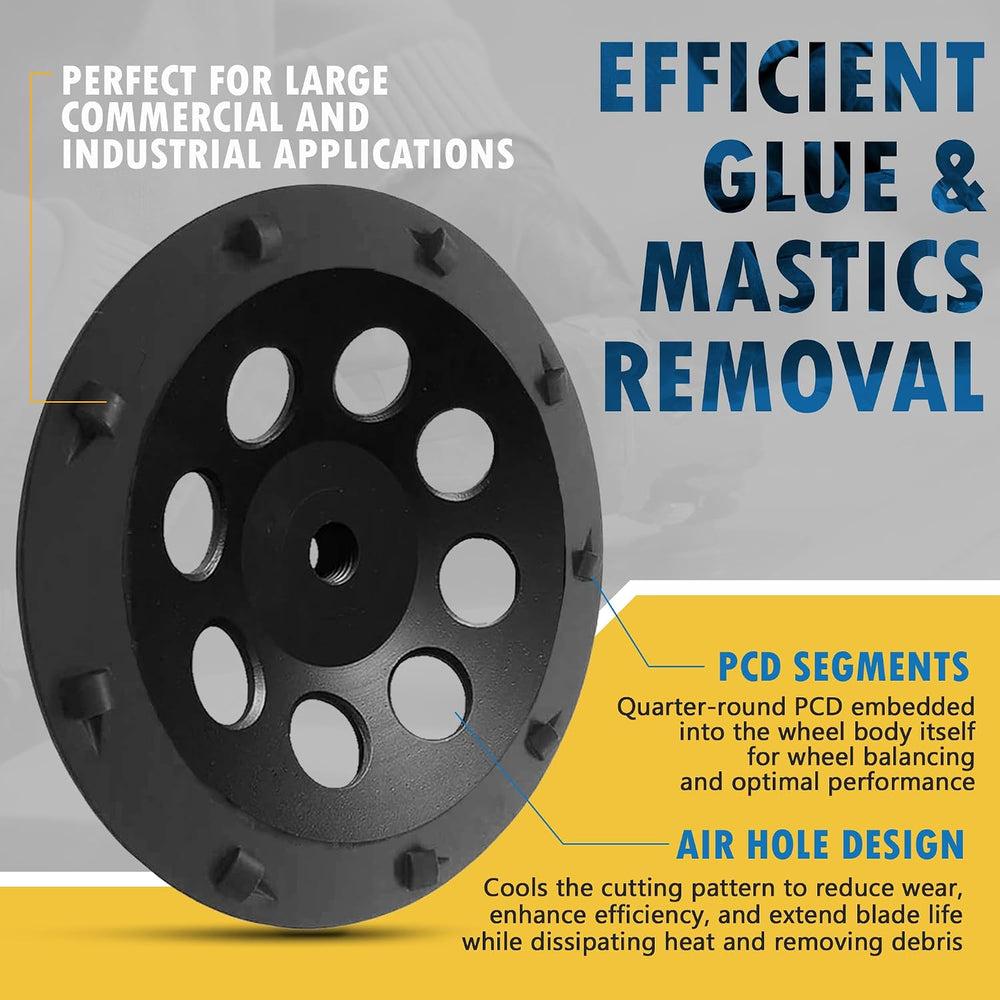 7" PCD Grinding Wheel for Epoxy, Glue, Mastic Removal, 9 Segments
