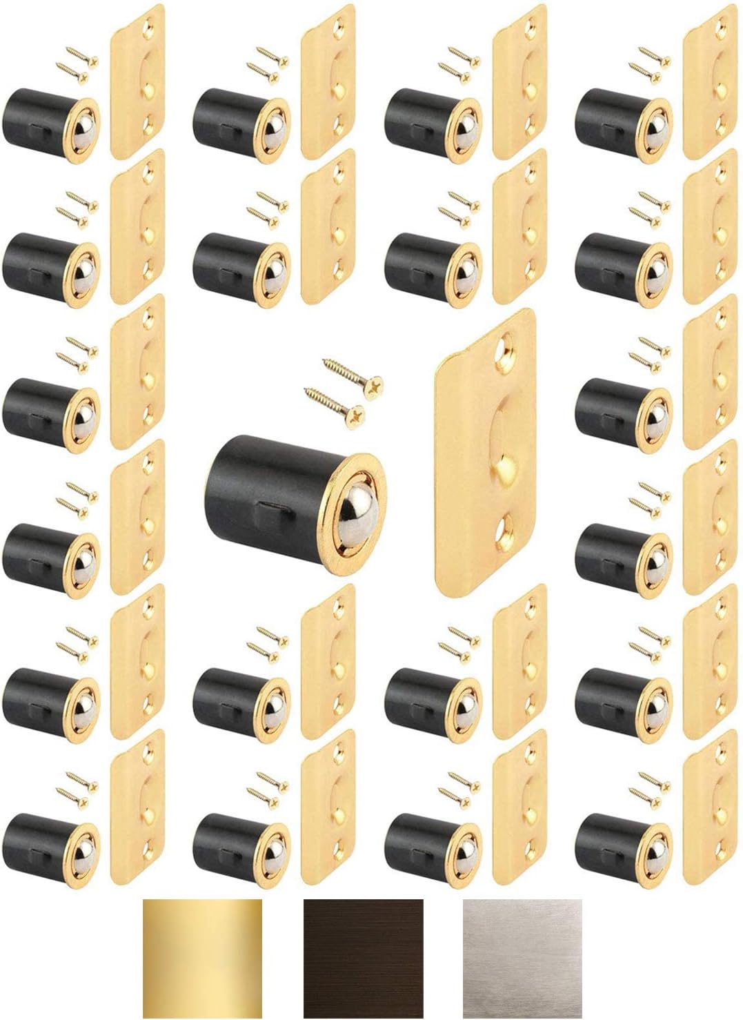 (25 Pack) Brass Plated Closet Door Drive-in Ball Catch with Strike Plate Premium Quality
