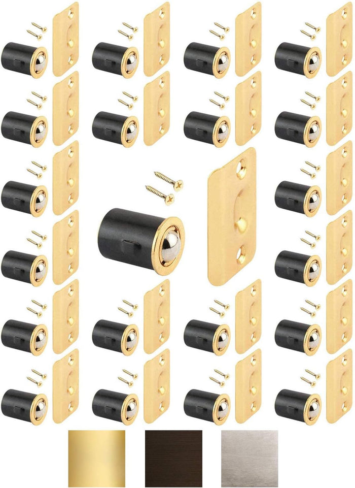 (25 Pack) Brass Plated Closet Door Drive-in Ball Catch with Strike Plate Premium Quality