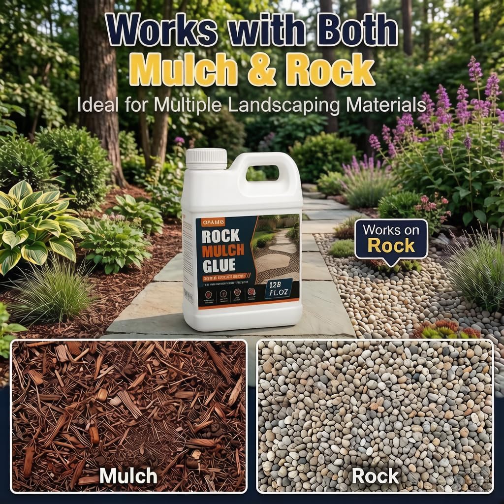 1 Gallon Ready to Use Mulch Glue for Landscaping, Ready to Spray Pea Gravel Glue & Rock Glue for Landscaping, 100% Permeable & Pet-Safe Landscape Adhesive for Stones, Pebbles,128oz