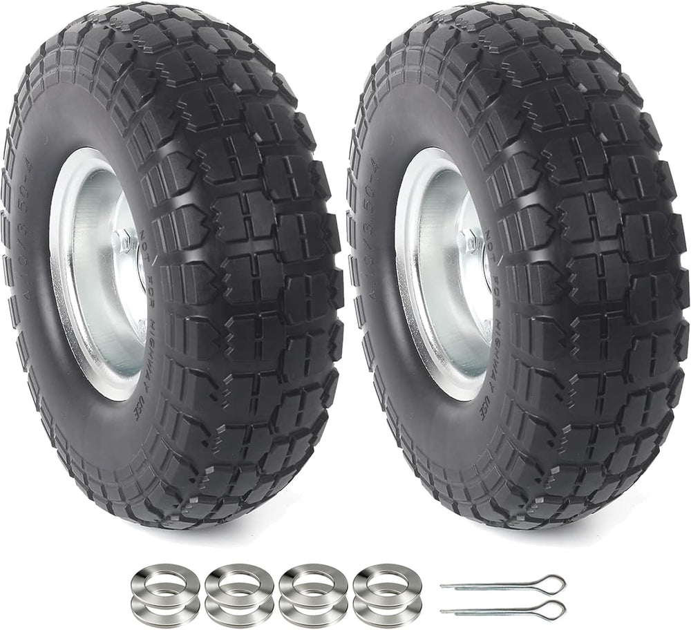 AR-PRO 10" Solid Tire and Wheel, Flat Free 4.10/3.50-4 Tire, 2-Pack