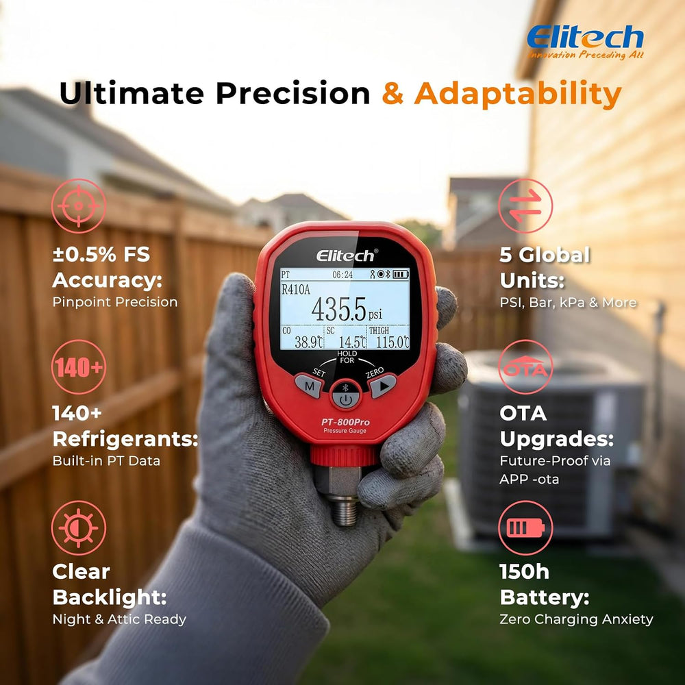 Elitech Wireless Digital HVAC Refrigerant Gauge Set PT-500/800Pro
