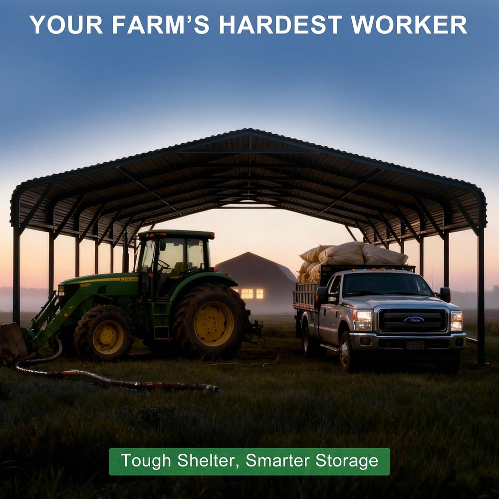 20x30 Heavy-Duty Metal Carport, Galvanized Steel Shelter for Pickup Trucks, B...
