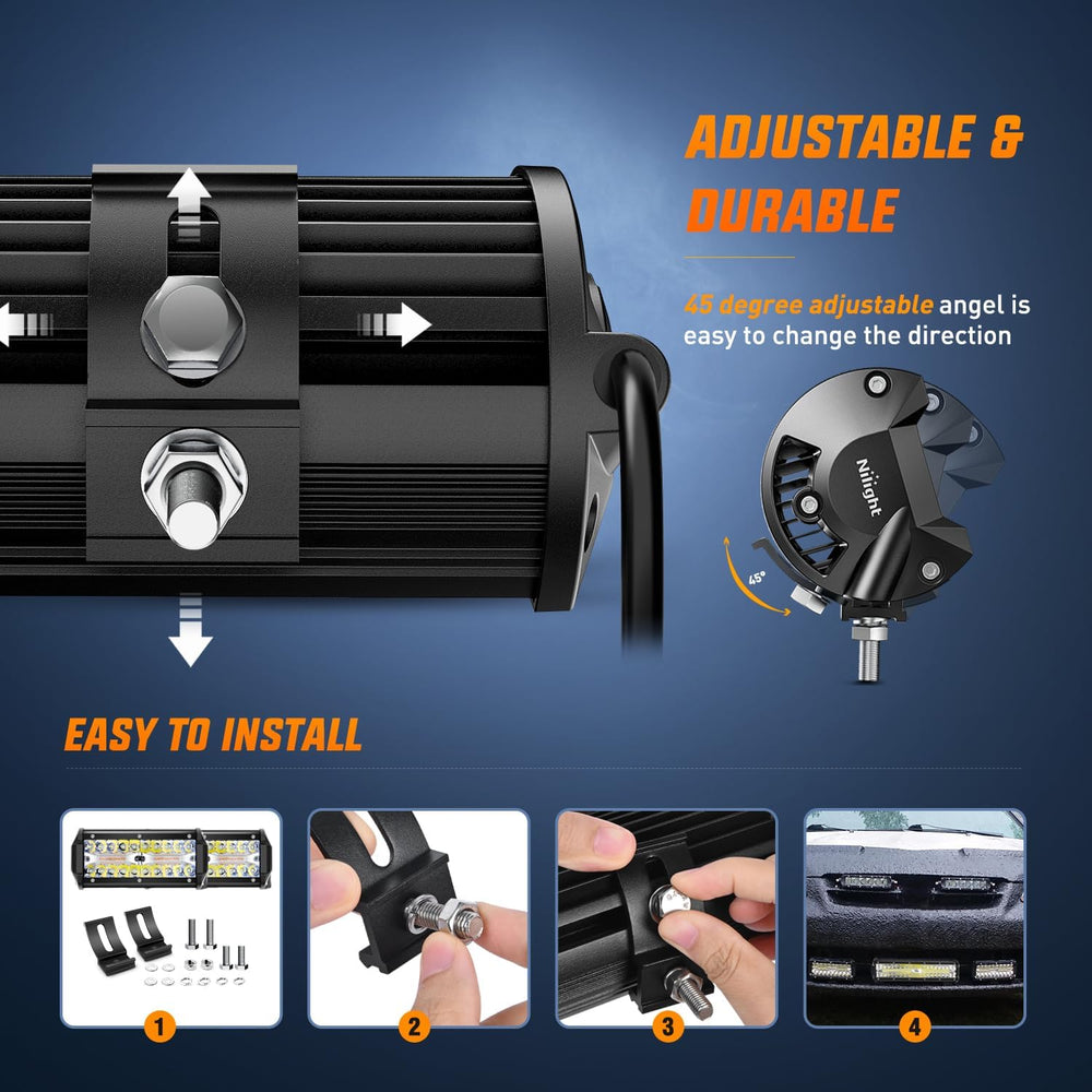 Nilight 6.5Inch Off-Road LED Light Bar White Amber 3 Lighting Modes