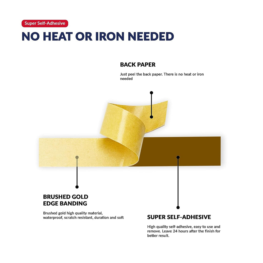 Brushed Gold PVC 7/8 inch x 50 ft Edge Banding Peel Stick Tape Adhesive Metal...