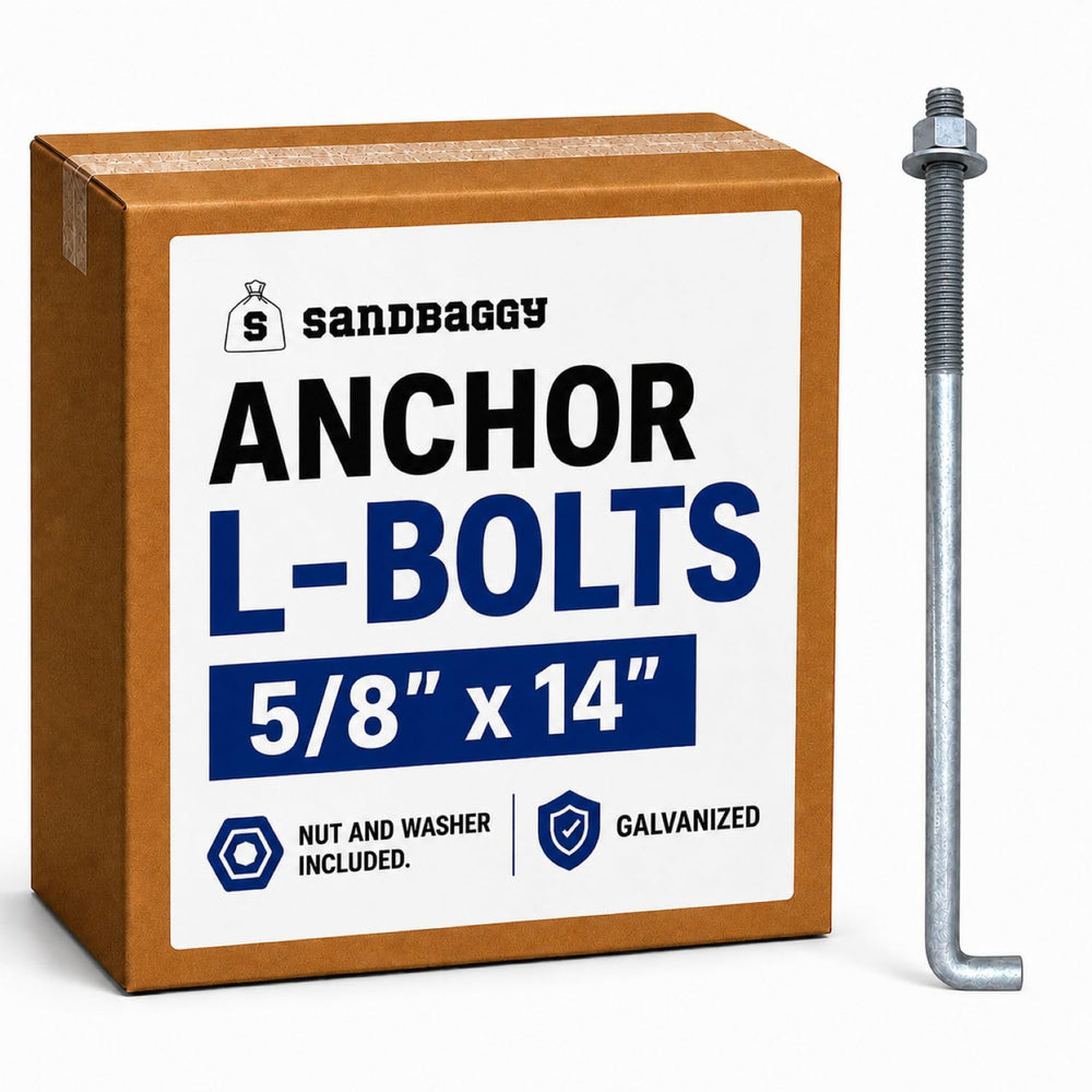 Sandbaggy 5/8" x 14" Threaded Concrete Anchor L-Bolts (Nuts & W...