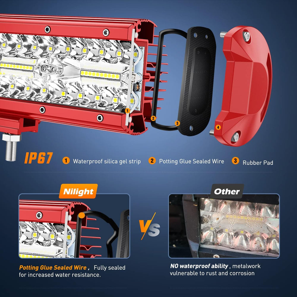 Nilight LED Light Bar 20 Inch with Wiring Kit on Truck SUV UTV, Red Shell