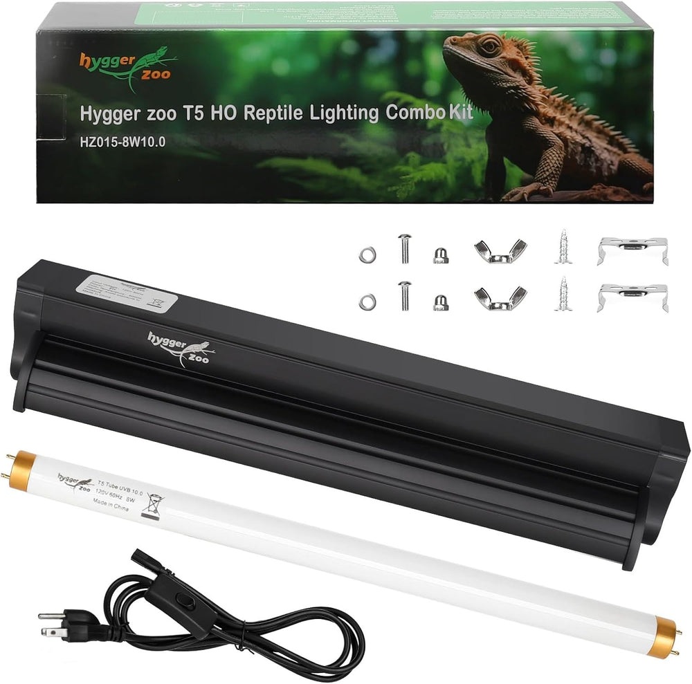 T5 UVB Reptile Light Fixture HO UVB Bulb Lighting Combo Kit, 10.0 UVB Light f...