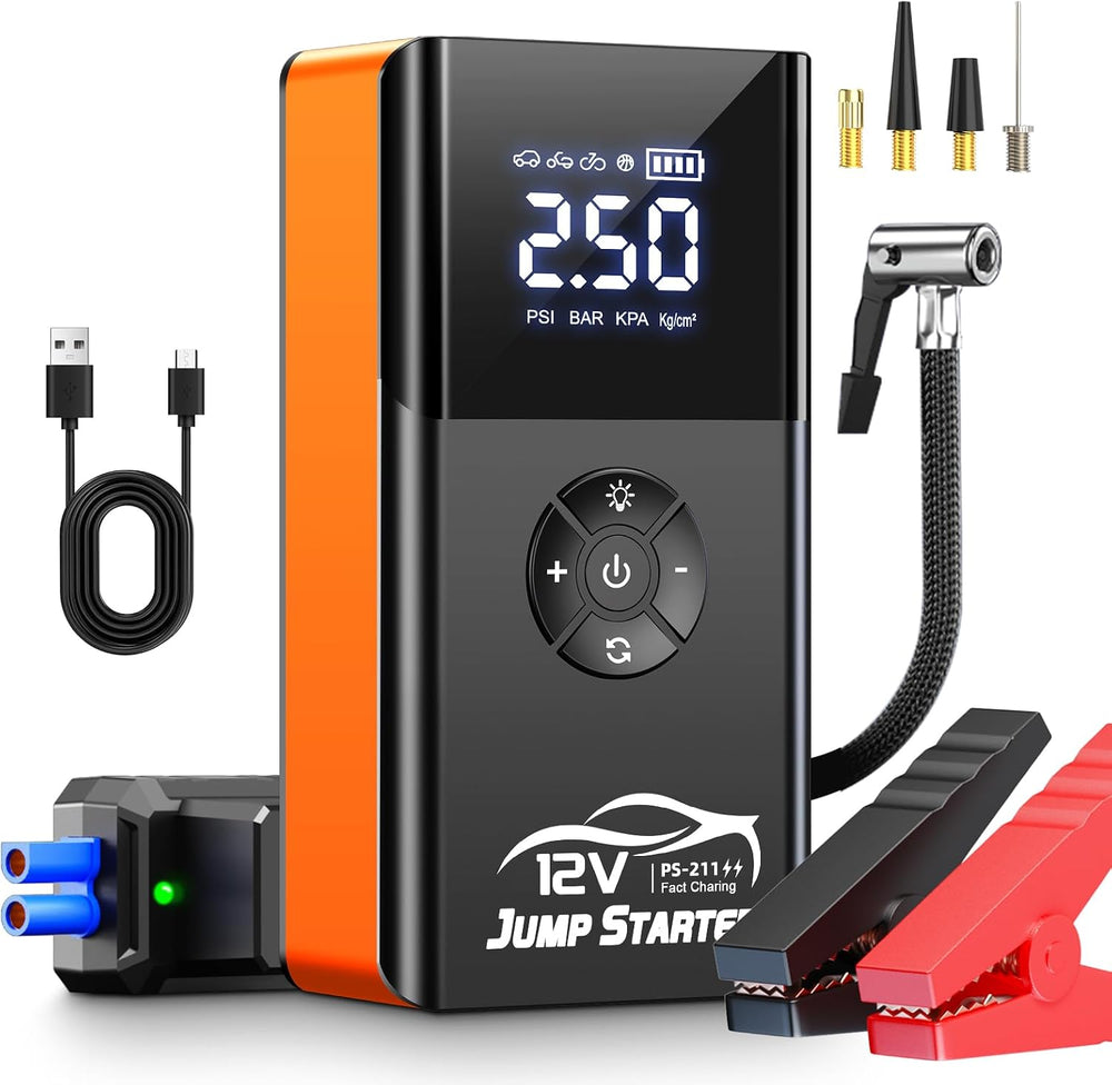 Jump Starter with Air Compressor, 8000A 180PSI, Portable Car Battery Jump Sta...