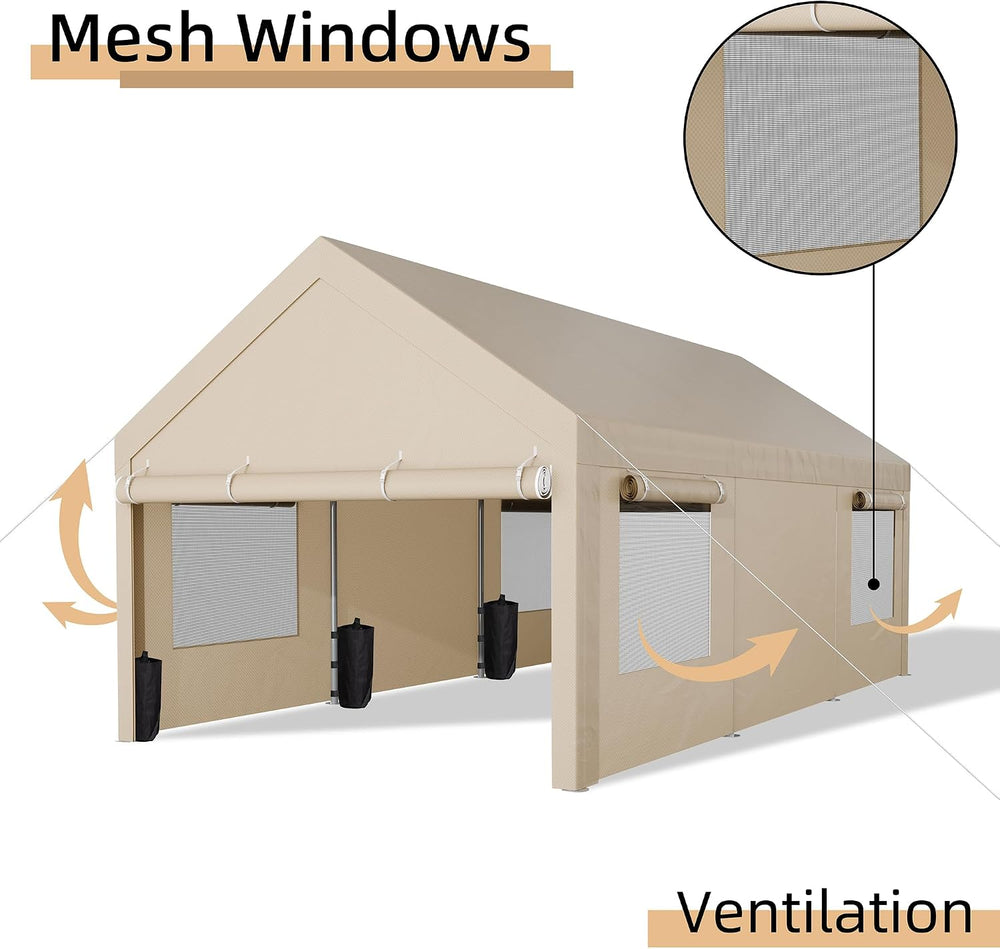 JY QAQA Carport, 10x20 FT Heavy Duty Carport with Removable Side Walls and Do...