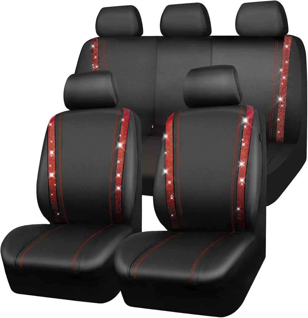 CAR Pass Bling Car Seat Covers Full Set, Shining Rhinestone Diamond Waterproo...