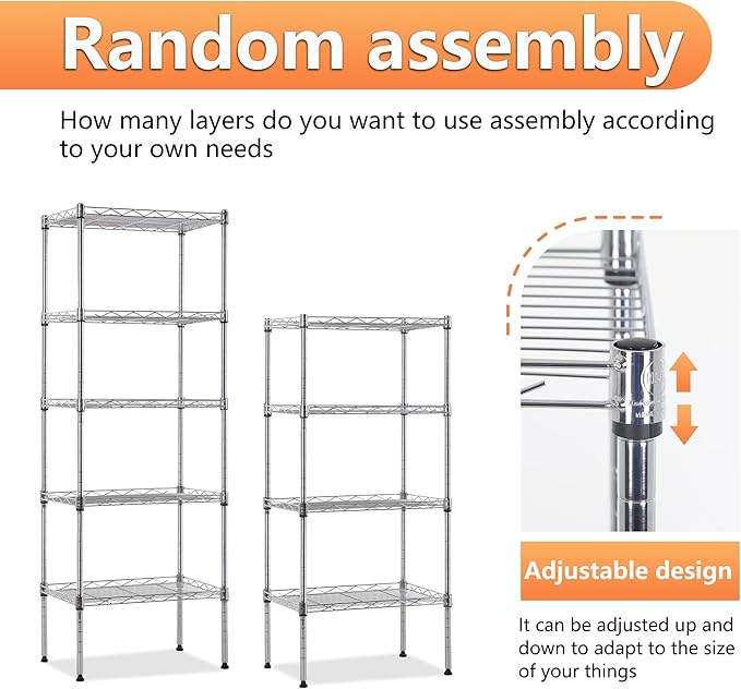 BestOffice 5 Tier Garage Shelving Heavy Duty Metal Shelves 17”D x 12”W x 48”H