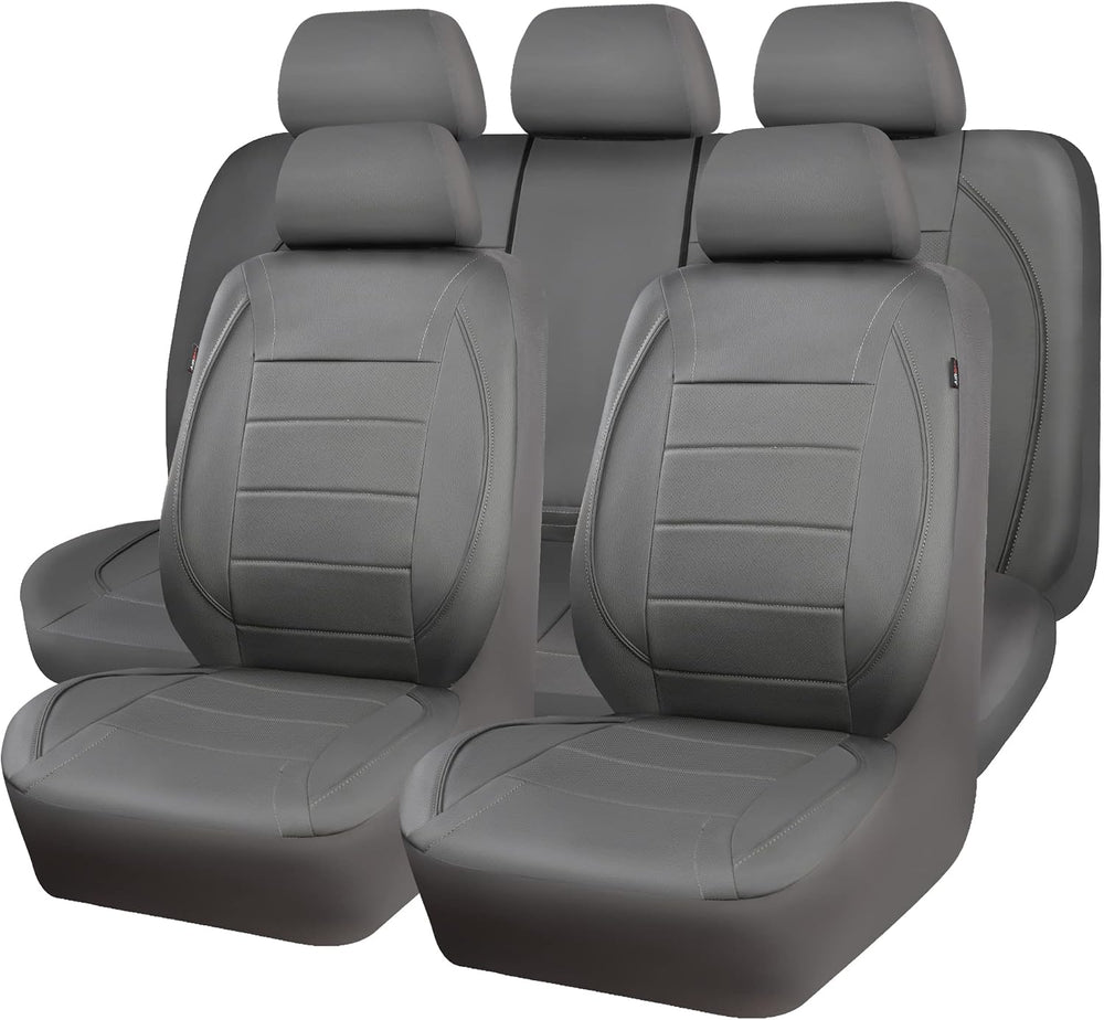 CAR PASS Piping Faux Leather Car Seat Cover Full Set,Grey Breathable Leather ...