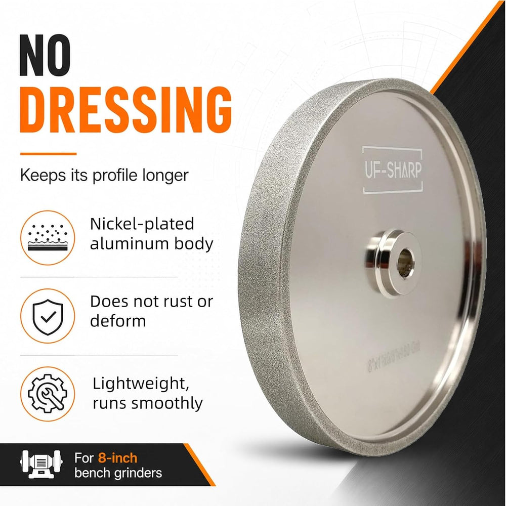 CBN Grinding Wheel 8 inch 180 Grit, 1" Wide, 5/8" Arbor