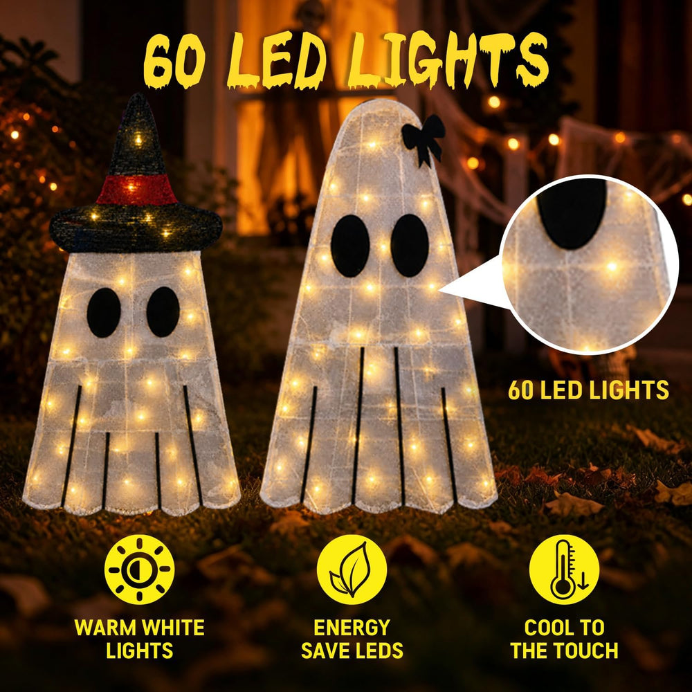 2 Pack 30Inch Halloween Decorations Outdoor Light Up Ghost Decor