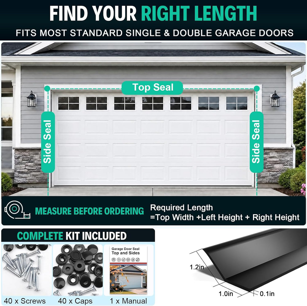 Garage Door Seal Top and Sides - 36FT TPE Garage Door Weather Stripping Kit, ...