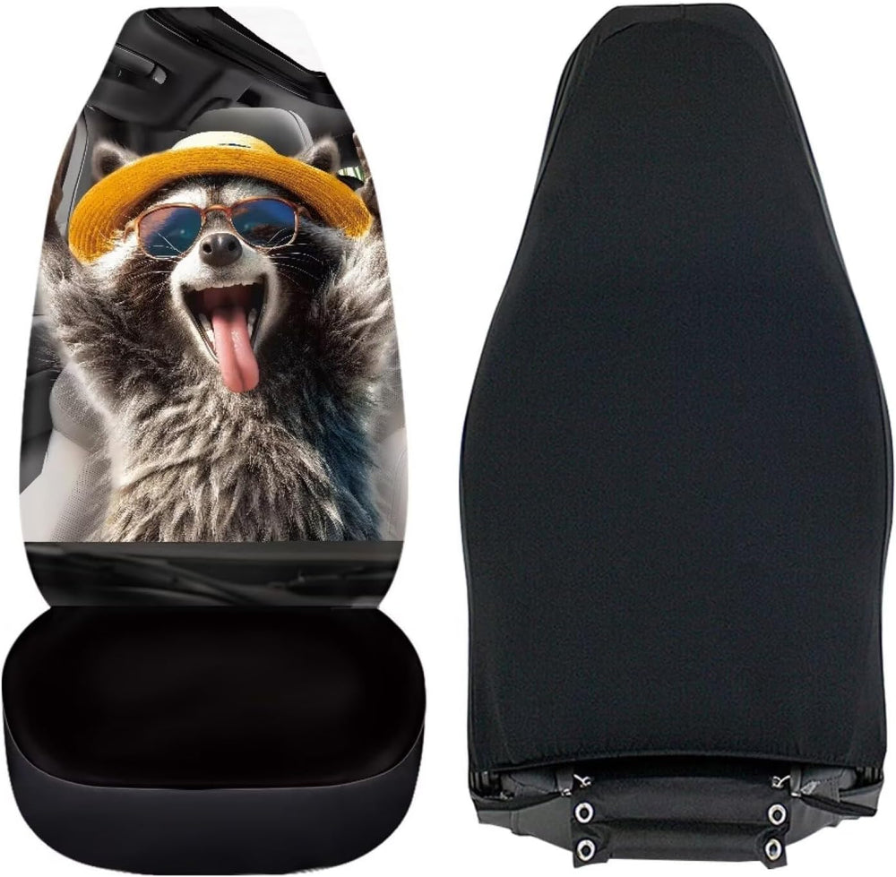 Funny Front Seat Covers for Cars Happy Raccoon Soft Bucket Seat Covers Scratc...
