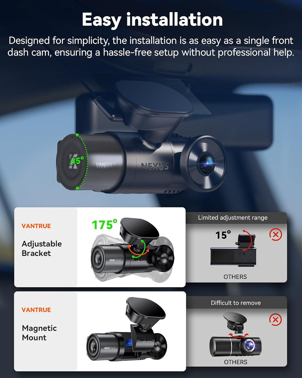 Vantrue N2X 2.7K Dash Cam Front and Inside, STARVIS 2 PlatePix Car Camera