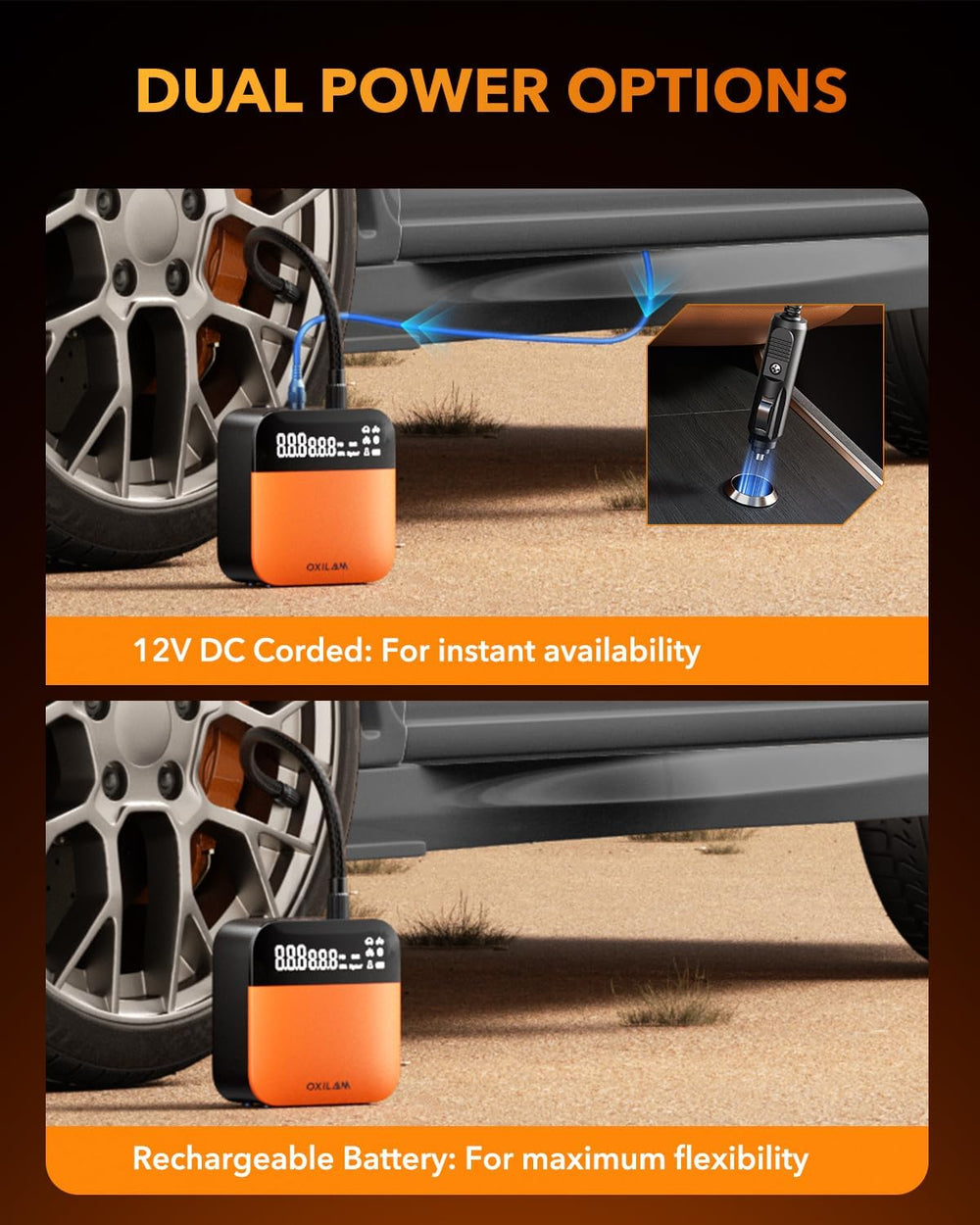 OXILAM C2 Tire Inflator Portable Air Compressor - 150PSI 5X Faster Air Pump f...