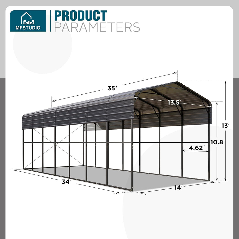 MFSTUDIO Metal RV Carport 14x35ft, Heavy Duty Carports Car Canopy Shelter