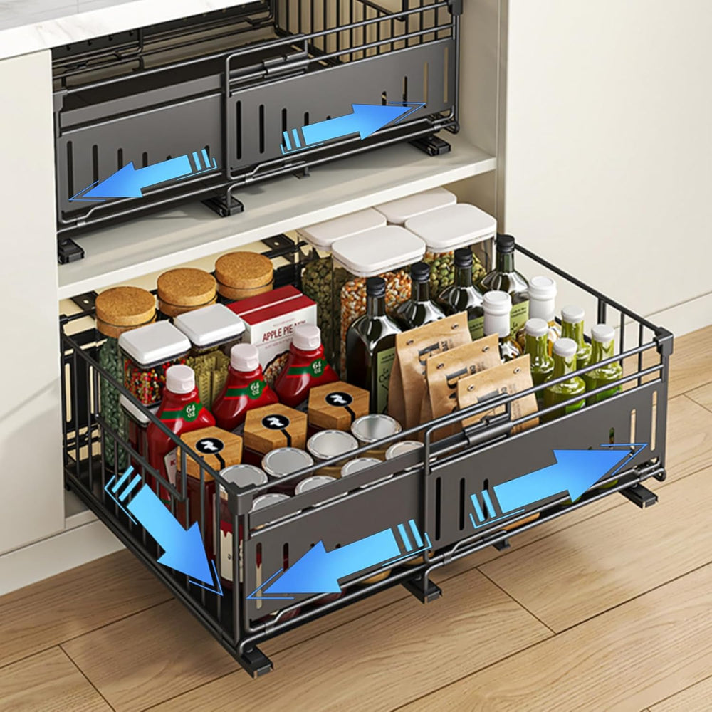 Expandable Pull Out Cabinet Organiser, No Drill Adhesive Slide Out Kitchen Dr...