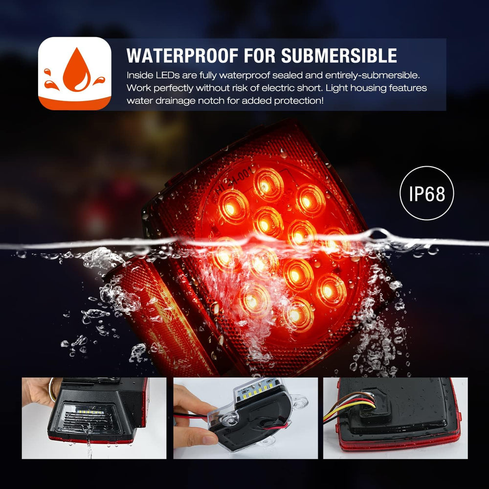 Nilight Square LED Trailer Light Kit Red Amber Stop Turn Tail Marker Lights
